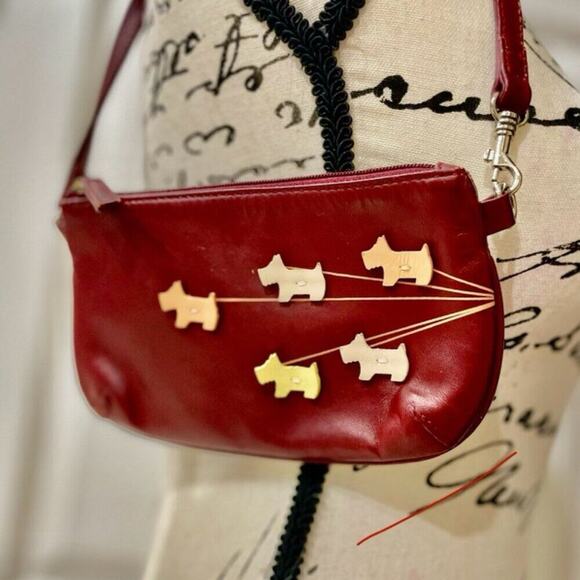 RADLEY LONDON MINI BAG LEATHER BURGUNDY SCOTTISH DOGS LIMITED EDITION KAWAII - Picture 11 of 16